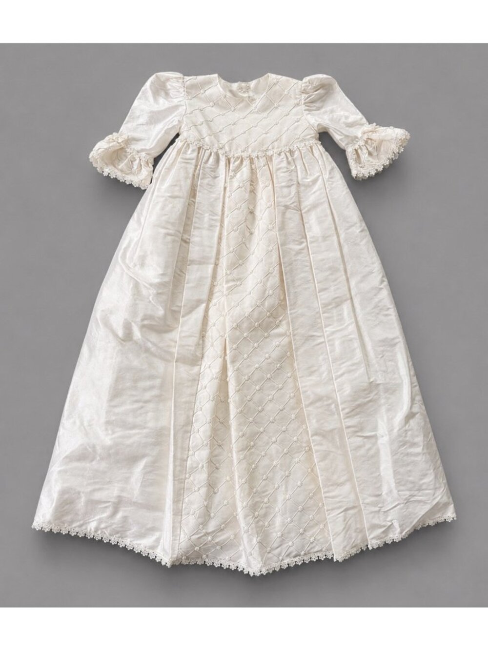 NWT CASSIANI Baby S/6M Ivory Silk Dupioni Heirloom Christening Gown Vintage
